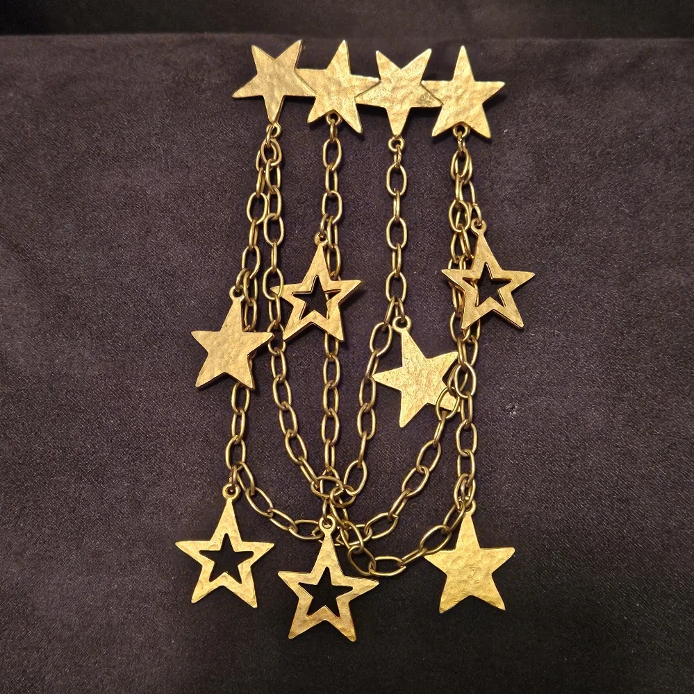 🌺 Coastal Cowgirl or Nautical Stars and Chains Brooch Goldtone